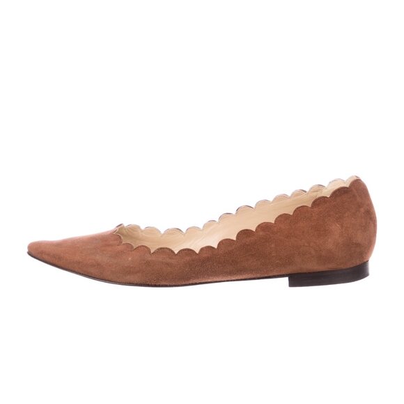Manolo Blahnik Scalloped Brown Suede Flats, Sz 6.5 - Picture 2 of 7